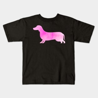 Dachshund Dog Pink watercolor Silhouette Kids T-Shirt